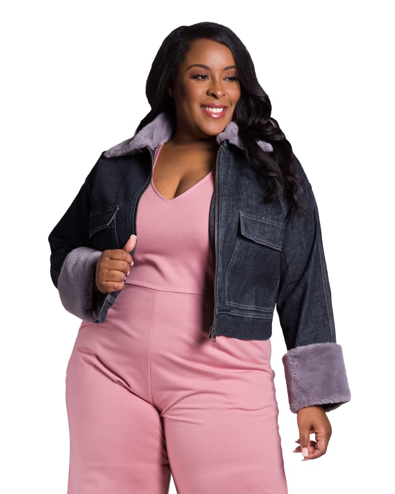 Faux fur cropped jacket plus size 2025